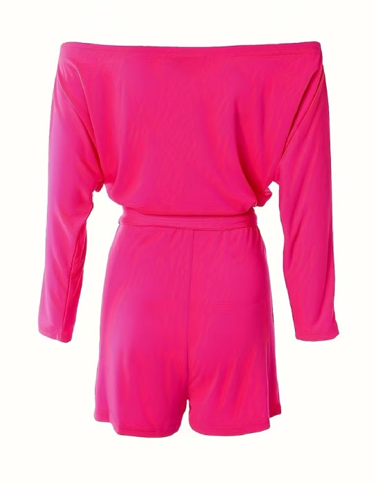 Women’s Solid Color Off-Shoulder Casual Jumpsuit Shorts