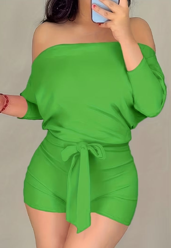 Women’s Solid Color Off-Shoulder Casual Jumpsuit Shorts
