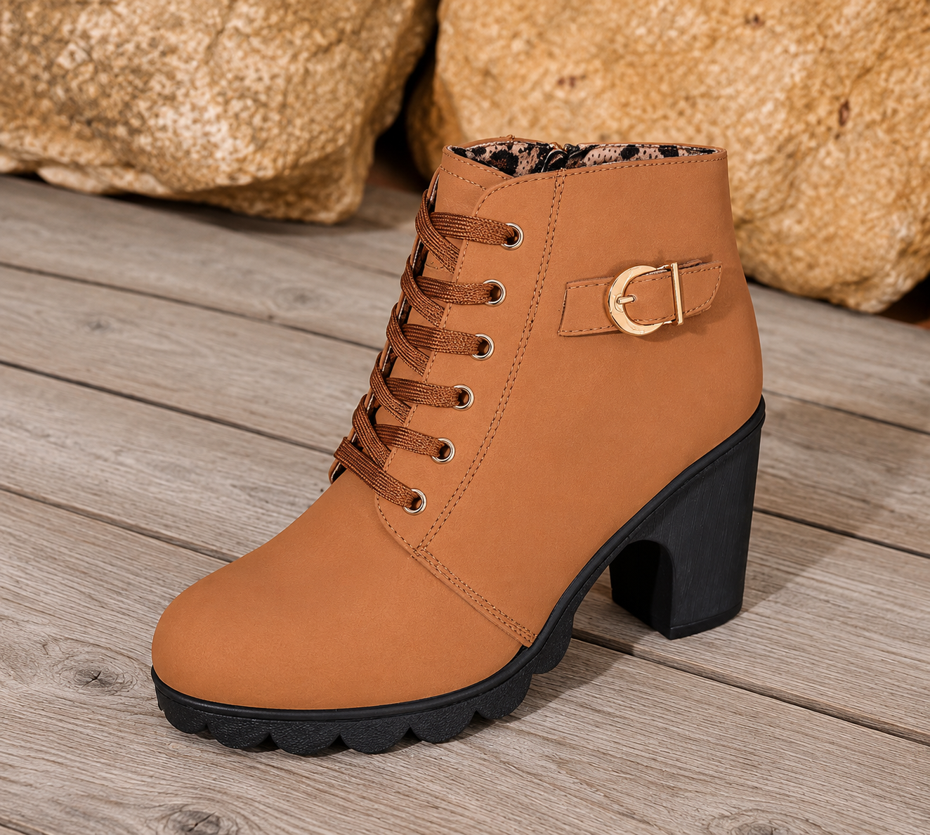Women’s Chunky Heel Lace-Up Ankle Boots