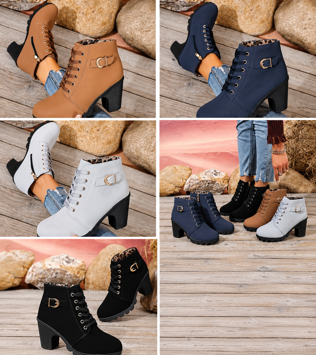 Women’s Chunky Heel Lace-Up Ankle Boots