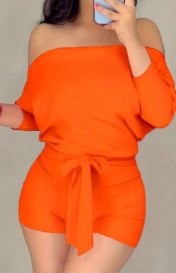Women’s Solid Color Off-Shoulder Casual Jumpsuit Shorts